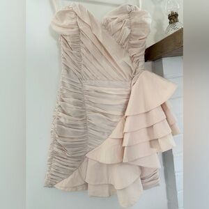 H&M cream ruched, tiered mini dress